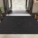 Tangsoo Rainbow Easy Jute Rug 2x4 Small Throw Rugs for Entryway,Washable Ultra Thin Outdoor Door Mat, Black Geometric Non-Slip Indoor Floor Carpet for Entrance Kitchen Hallway Bedroom Front Porch