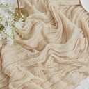 FEXIA Beige Cheesecloth Table Runner 35x120 Inches Ivory Gauze Rustic Boho Spring Easter Table Runner for Engagement Party Decorations Bridal Shower Wedding Party First Communion Centerpiece (1 Pack-10FT)
