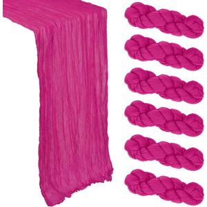 6 Pack Hot Pink Cheesecloth Table Runner 10Ft Gauze Cheese Cloth Table Runner 35x120 Inch Boho Sheer Rustic Fabric for Party Decor Baby Shower Wedding Centerpiece Home Table Decorations