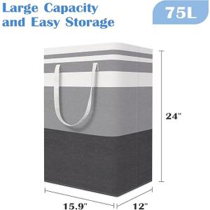 Laundry Basket, Freestanding＆Waterproof Laundry Hamper, Collapsible Tall Clothes Hamper with Easy Carry Handles for Clothes, Towels in the Family and Dorm,Gradient Grey