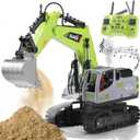 Remote Control Excavator Toys for Boys,16 Channel Dual Speed Control RC Excavator Construction Toys with Metal Shovel & Light,Simulated Smoke,Christmas Birthday Gift Toy for Boys Kids (Green)