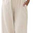 Faleave Women's Cotton Linen Summer Palazzo Pants Flowy Wide Leg Beach Trousers with Pockets XL