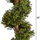 Nearly Natural 33in. Artificial Boxwood Spiral Topiary, Faux Greenery with Black Planter, Indoor/Outdoor Decor