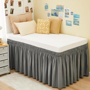 RIMELA Dorm Bed Skirt Twin XL 18 Inch Drop, Extra Long Wrap Around Elastic Bed Skirts Easy to Put On Twin Size Dust Ruffle, Gray Bedskirt for Adjustable Bed Base Solid Silky Fabric Machine Washable (Grey)