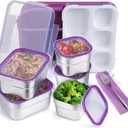 DaCool Stainless Steel Kids Bento Lunch Box Leak Proof BPA-Free School Lunch Container 5-Compartment with Lunch Bag and Fork for Toddler Child Adult, Food Snack Container for Picnic Outdoors,Purple