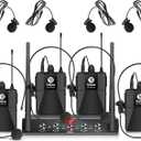 D Debra Audio AU400 Pro UHF 4 Channel Wireless Microphone System with Cordless Handheld Lavalier Headset Mics, Metal Receiver, Ideal for Karaoke Church Party (with 4 Bodypack (B))