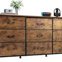 WLIVE 54''W Dresser for Bedroom, Dresser TV Stand for 55, 60, 65 inch TV, Wide Chest of Drawers with 9 Drawer, Large Entertainment Center, Fabric Dressers with Wood Top for Living Room, Rustic Brown