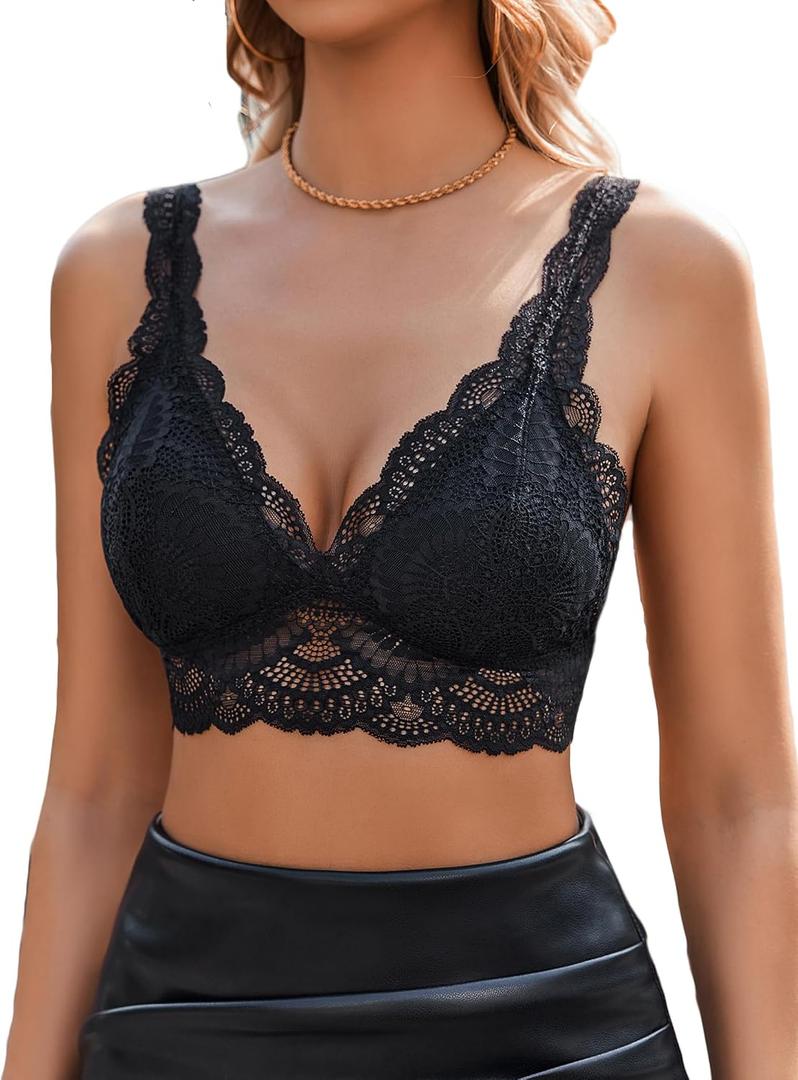 Avidlove Lace Bralettes Womens Triangle Plunge Wireless Bras Camisole Tops Cami Strappy Sexy Soft, Medium