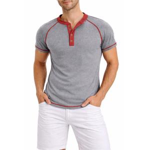AlRithms Men's Short Sleeve Henley T-Shirt (US, Alpha, Large, Regular, Regular, Light Grey) (Gray, L)