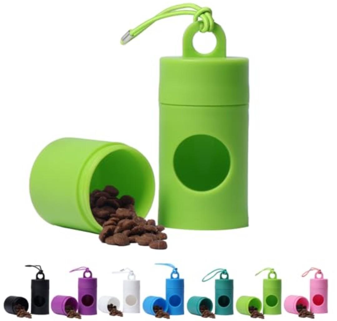 Dog poop bag holder-2 in 1 Dog Waste Bag holder Comes with pet snack box for Leash Lightweight Pet Waste Bag Dispenser，Equipped with nylon rope and buckle (Excluding dog waste bag)(Green) ﻿Pack Of 4