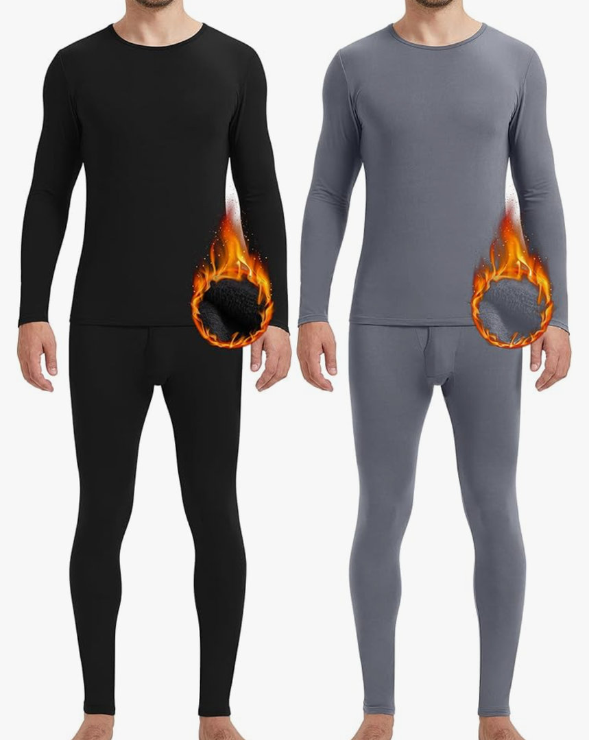 Patelai 2 Pack Men Thermals Top and Bottom Set Undergarments Lined Thermal Underwear Men Base Layer for Fall Winter, XXL