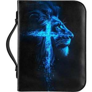 Bible Cover, Bible Carrying Book Case for Men,Protective Bible Organizer Holder Bag with Handle and Zippered Pocket, Christian Gift for Girls Boy (Blue Lion, XXL)