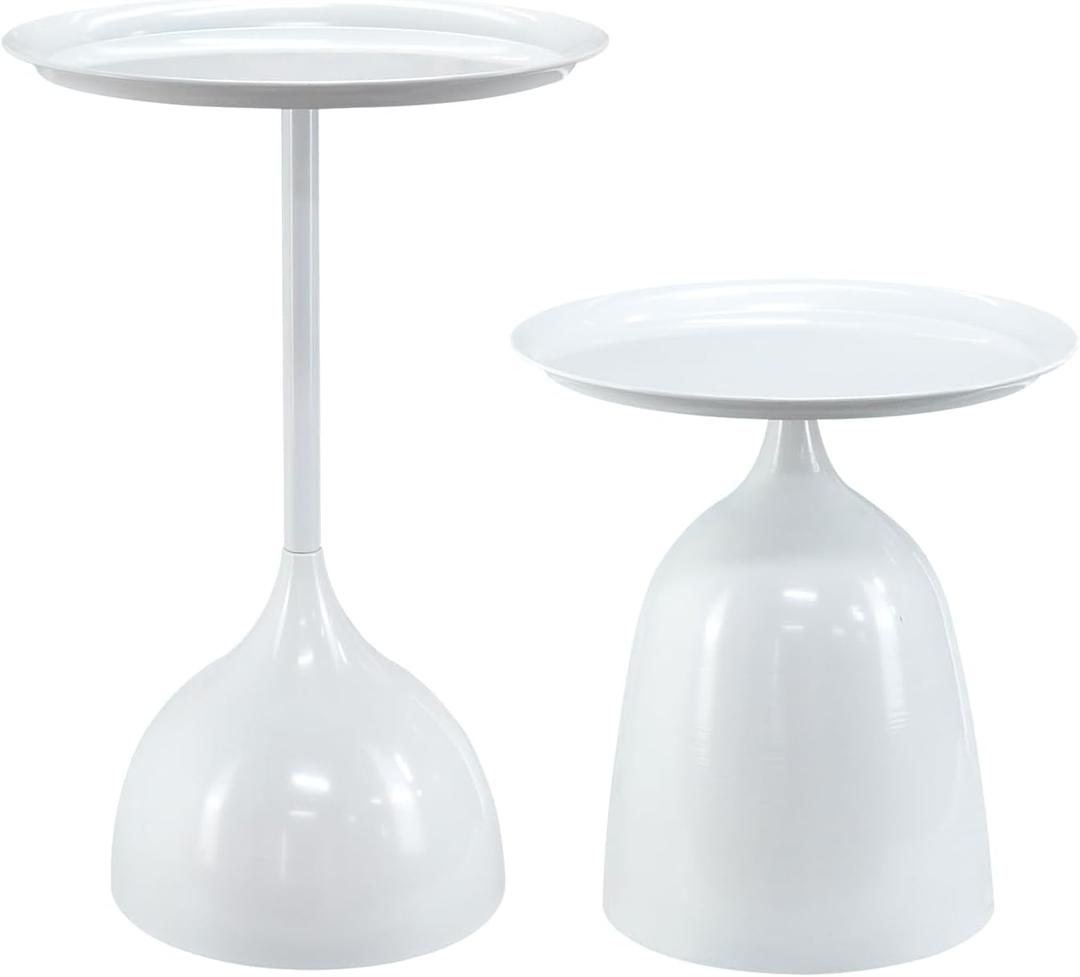 Benkyo White Nesting Tables Pedestal Coffee Table Set of 2 Nesting Side Tables Round Metal End Table Small Circle Modern Sofa Table for Living RoomWhite