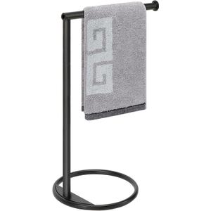 NearMoon Hand Towel Holder Stand, Thicken Metal L Shape Hand Towel Rack, Small Towel Ring, Stable Standing Towel Bar for Bathroom Kitchen Vanity Countertop, 8 L 14 H (Matte Black, 1 Pack)