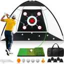 Golf Net 10x7FT All-in-One with Tri-Turf Practice Mat, Ball, Target & Carry Bag, Backyard & Indoor Outdoor Golf Hitting Net for Driving, Chipping, Swing Training, Golf Gift for Men, Dad, Him, Golfer
