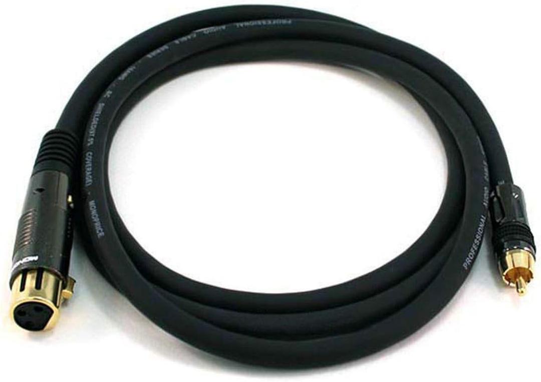 Monoprice XLR Female to RCA Male Cable - 6 Feet - Black With E21Gold Plated Connectors | 16AWG Shielded Twisted Pair Oxygen-Free Copper Braid Conductors - Premier Series
