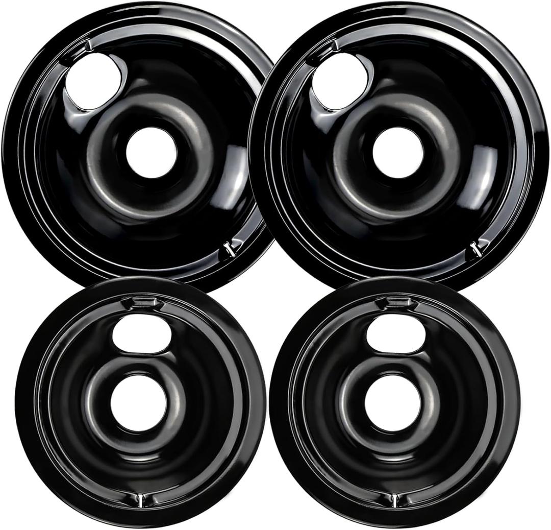 UPGRADEDWB31M20 WB31M19 Porcelain Range Burner Drip Pan Bowls Fit for G-E Hot-point Electric Stove Includes 2 x 8-Inch and 2 x 6-Inch Drip Pans(Black) by Cenipar