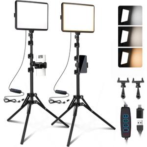 2-Pack LED Video Light Kit, NiceVeedi Studio Light, 2800-6500K Dimmable Photography Lighting Kit with Tripod Stand&Phone Holder, 73" Stream Light for Video Recording, Game Streaming, YouTube