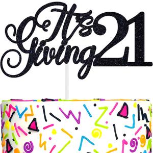 2 x It's Giving 21 Cake Topper, Bruh I'm 21, Legal AF, Death to My Teen, Funny 21st Birthday Party Decorations Supplies for Men Women, Black Glitter