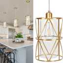 Brushed Gold Pendant Light, 7"10" Dual-Shade Kitchen Island Lighting with Clear Glass Shade, E26 Adjustable Height 1"-61", UL Listed, for Dining Room Foyer Entryway  Bulbs Not Included