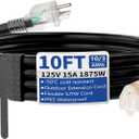 10ft Outdoor/Indoor Extension Cord with Lighted 10/3 Gauge Ultra 3 Prong Heavy Duty SJTW, Waterproof, Flexible Cold-Resistant,15A 125V 1875W, Black