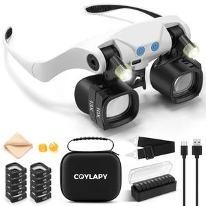 Magnifying Glasses for Close Work, Jewelers Magnifying Glass with Light & 5 Interchangeable Lens Pairs(2X 4X 6X 10x 13x), Headband Loupe Magnifier for Watch Repair,Crafts, w/Storage Case