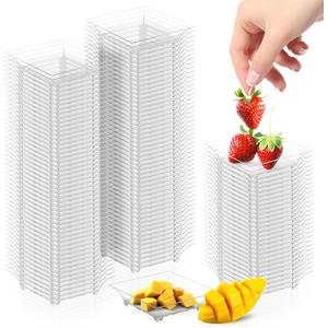 200 Pcs Mini Dessert Plates, Clear Disposable Plastic Tray, Mini Plastic Dish for Sauce, Dessert, Fruit or Appetizer(2.4'')