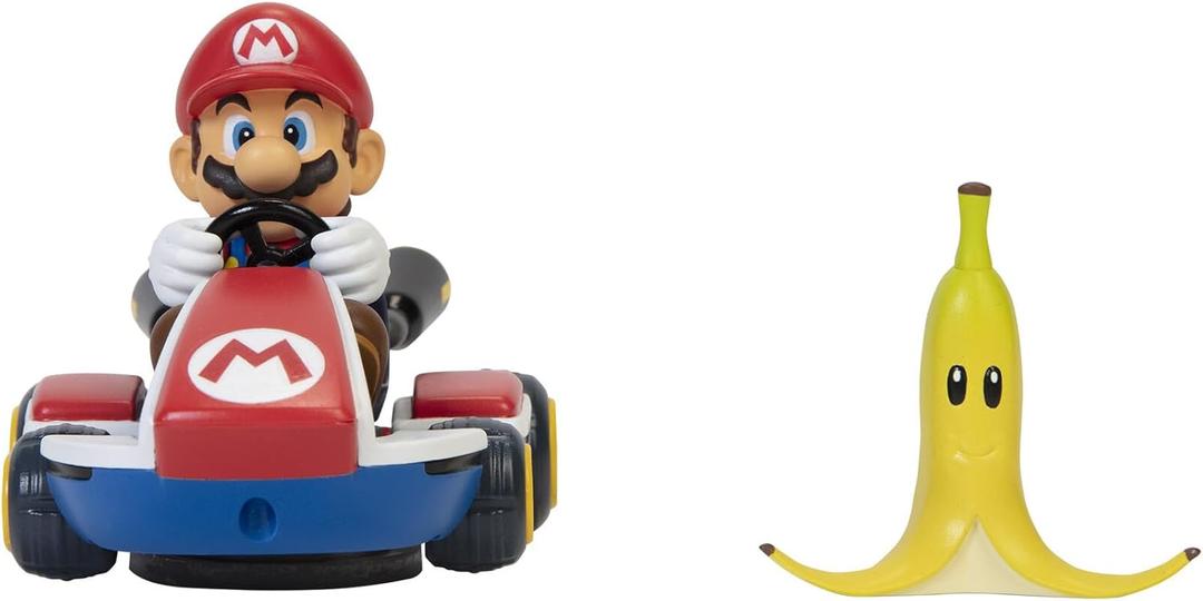 Super Mario Spin Out Mariokart Mario Racer Vehicle with 360 Spins, Wind Up and Go! Includes One 2.5 Mario Action Figure