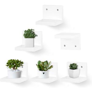 Small Floating Shelf for Wall Set of 6,Mini Shelves for Display Small Figurine,Plant,Collectibles,Wall Shelves for Bedroom Living Room Bathroom Kitchen DecorWhite