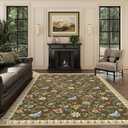 5 X 7 Area Rugs for Living Room, Machine Washable Rug for Bedroom, Green Rug Non-Slip for Hardwood Carpet, Vintage Soft Low-Pile Throw Rugs for Dining Room, Kitchen, Entryway, and Dorm