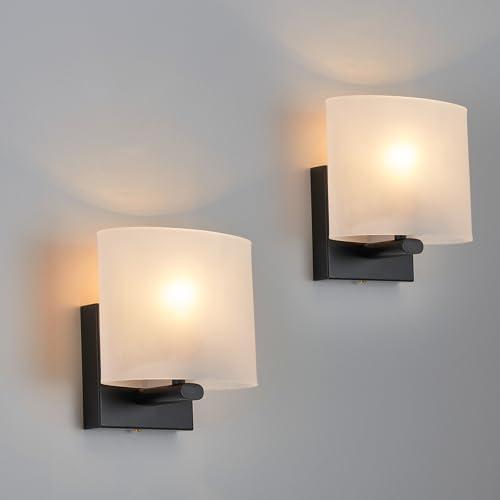 Hardwired Wall Sconces Set of 2, Modern Acrylic Shade Wall Light Fixture, Black Wall Mounted Lamp with Ceramic Lamp Holder, Classic E26 Bulb Walls Lighting for Hallway, Bedroom【No Bulb Included】