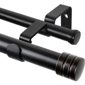 TONIAL1 Inch Double Curtain Rods for Windows 48 to 84 Inches, Heavy Duty Decorative Drapery Rod 32 to 86 Inches with Classic Cap Finial, Black