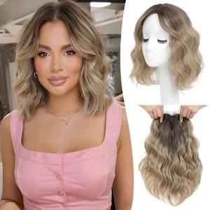 Ms Taj 11 Inch Short Wavy Hair Topper for Women with Thinning Hair, Natural Synthetic Lightweight & Breathable Hairpiece with 6.5"x6.5" Base, Instantly Adds Volume and CoverageOmbre Brown Blonde