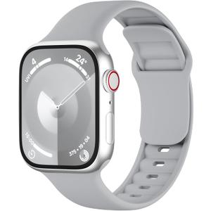 Sport Silicone Band Compatible with Apple Watch 38mm 40mm 41mm 42mm 44mm 45mm 46mm 49mm Women Men, Replacement Soft Strap Wristbands for iWatch Series 10/9/8/7/6/5/4/3/2/1 Ultra SE, Gray, 49/46/45/44/42mm(Series 3)