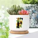 Set of 1 Custom Name Gift Succulent Pot for Outdoor Letter F with Sunflower Planters Ceramic with Drainage Holes Yellow Flower and Monogram Small Pots for Succulents