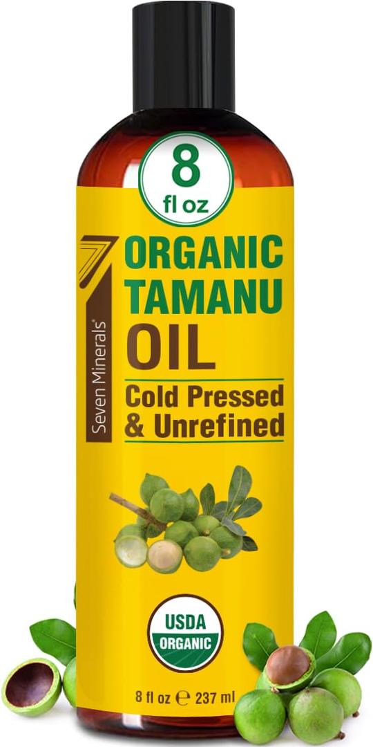 Seven Minerals USDA Organic Tamanu Oil - Big 8oz (240ml) - Cold Pressed & 100% Pure Tamanu Organic for Skin, Face, Hair, & Nails - GMO & Hexane Free Nutrient Dense Carrier Oil that Absorbs Easily
