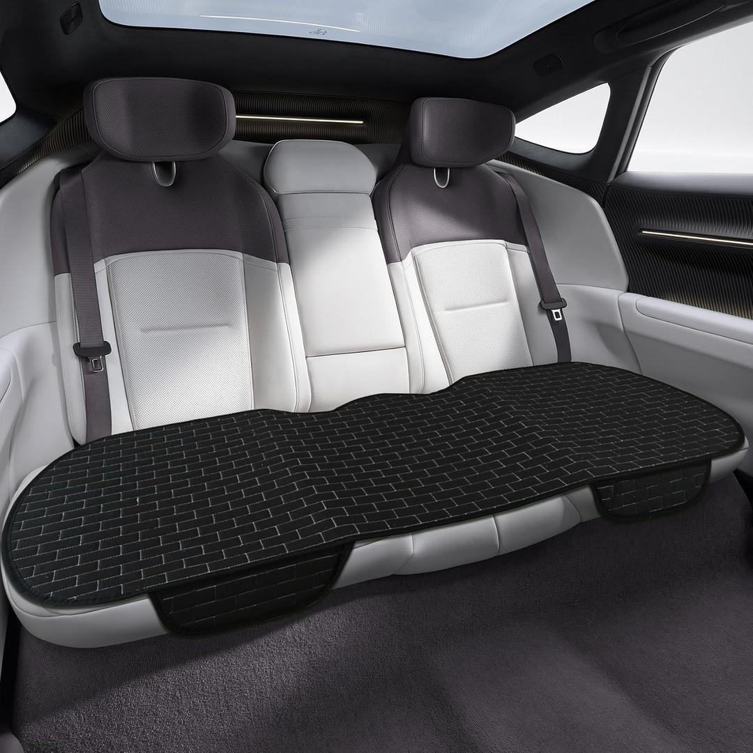 Linen Back Car Seat Cover, Rear Seat Pad, Anti-Slip Long Bottom Rear Seat Cover Protector with Storage Pockets, Breathable Comfortable Rear Cushion Cover Universal for Car (Black silver, Back)
