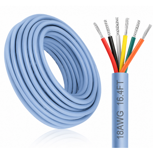 18 Gauge 6 Conductor Electrical Wire, 16.4FT White Stranded Low Voltage 18/6 Cable PVC Case, 18 AWG Tinned Copper 6 Wire Cable Extension Power Cord for Strips LED Lamp Lighting Automotive