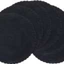 SHACOS Round Placemats Set of 6 Woven Round Table Mats 15 inch Braided Border Washable Cotton Polyester Circle Place Mats, Black