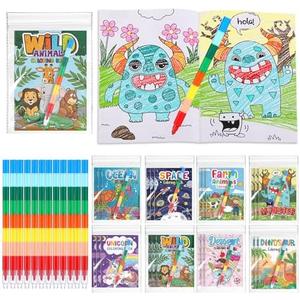 Fulmoon 24 Pack Assorted Coloring Books Bulk with 24 Crayons Dinosaur Animal Unicorn Space Mini Coloring Books Birthday Party Favors 24 Small Goodie Bag Stuffers Return Gift