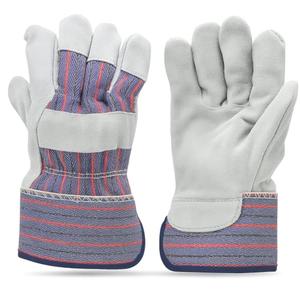 5015 5 Pairs Pack Leather palm work gloves cowhide leather suede finish, single or double palm, 100% Leather and 100% Cotton Back, Grey