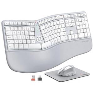 MEETION Ergonomic Wireless Keyboard and Mouse, Ergo Keyboard with Vertical Mouse, Split Curved Keyboard with Wrist Rest, Natural Typing Rechargeable Full Size, Windows/Mac/Computer/Laptop, Large Size (Black)