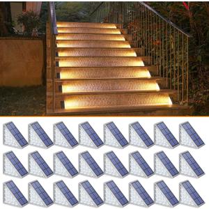 NIORSUN Outdoor Step Light,24 Pack Warm White Solar Stair Lights Outdoor Waterproof IP67 Auto On Off,Solar Lights for Steps,Stair,Patio,Yard,Porch,Front Door,Sidewalk,Deck Decor