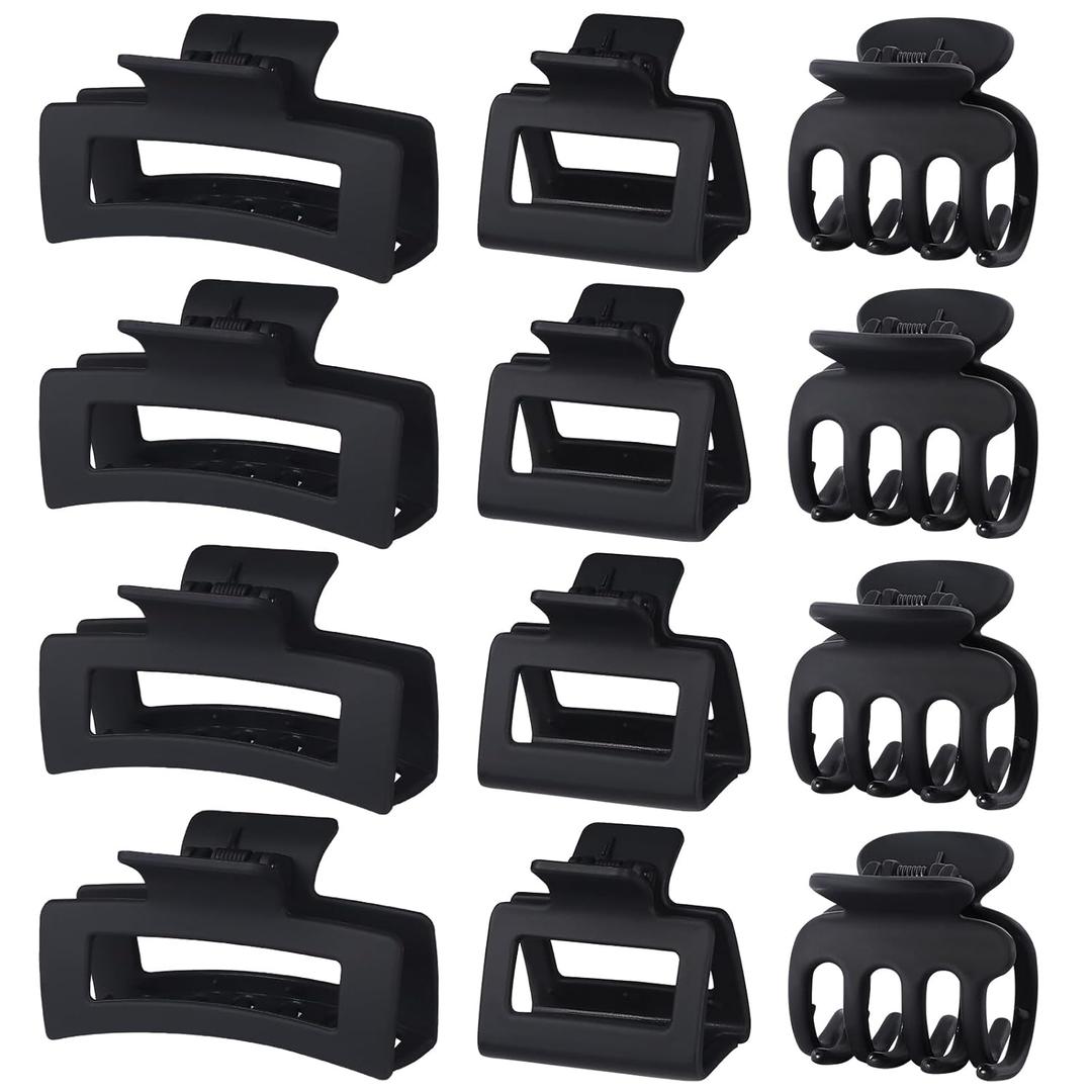 SMKSL 3 Styles Hair Clips for Women Small Medium Big Claw Clips for Thin Thick Hair 12 Pcs Hair Claw Clips Hair Clips Combination Hair Accessories for Women (Black)