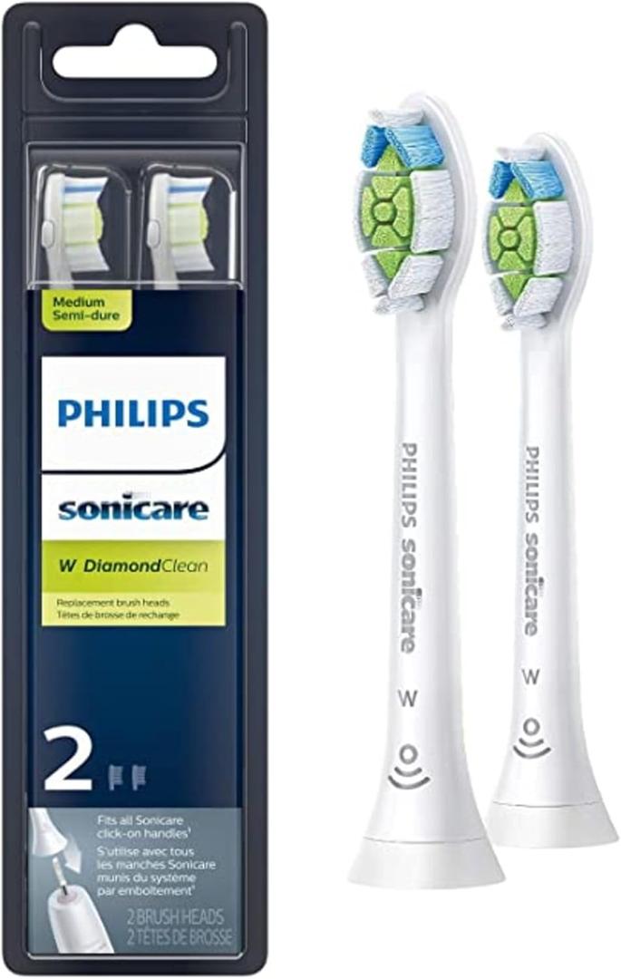 Philips Sonicare Genuine W DiamondClean Replacement Toothbrush Heads, 2 Brush Heads, White, HX6062/65 (2 Count (Pack of 1))
