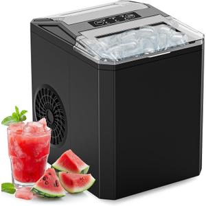 Sweetcrispy Countertop Ice Maker, Portable Ice Machine Self-Cleaning, 9 Cubes in 6 Mins, 26 lbs/24Hrs, 2 Sizes of Bullet Ice for Home Party Office, Black