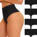 ASIMOON Women High Waisted Thongs No Show Panties Soft High Cut Underwear Breathable Stretchy Moisture-Wicking Thongs 4 Pack (Black, S)