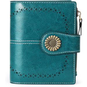 SENDEFN Small Womens Wallet Leather Bifold Card Holder RFID Blocking with Zipper Coin Pocket (1-Wax-Blue-1)