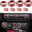 DIAMOOKY 8PCS Metal Button Knob Cover for Jeep Wrangler JL JLU 2018-2025 2026 & Gladiator JT Accessories Window Switch Button Cover Volume Radio Air Conditioner Headlight Switch Knob Cover (Red)