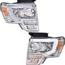 PIT66 LED Bar Headlights Assembly Compatible with Ford F150 2009 2010 2011 2012 2013 2014 Headlamp Replacement Pair Clear Lens Chrome Housing 